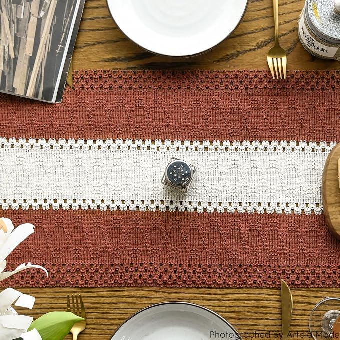 Artoid Mode Caramel Farmhouse Woven Table Runner 12x108 Inch | Holiday Rustic - Image 3