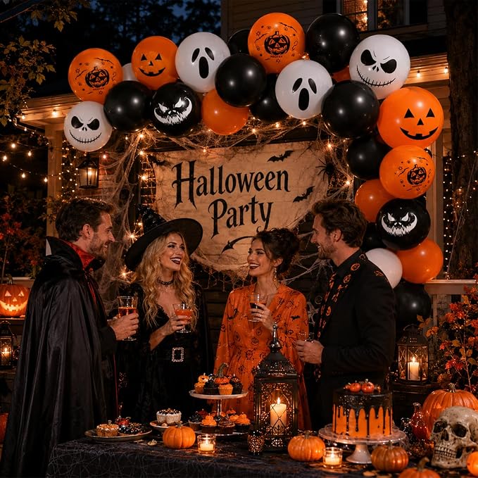 Halloween Party Balloons Black Orange White Ghost Spooky Balloon | 12Inch - Image 8