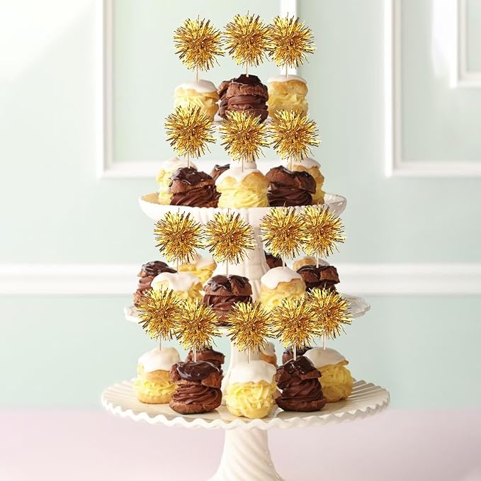 40 PCS Foil Firework Cupcake Toppers Fireworks Cupcake Picks Sparkle Tinsel - Image 5