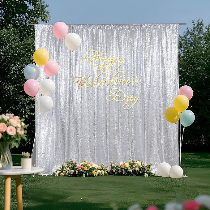 SquarePie 8x10ft Silver Sequin Backdrop, High Density Non-Transparent Glitter - Image 3