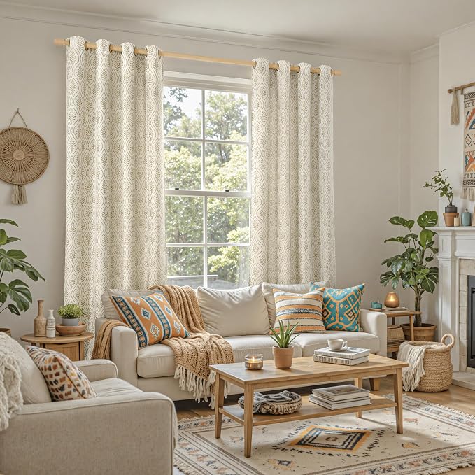BGment Beige Leaf Jacquard Curtains - Image 2