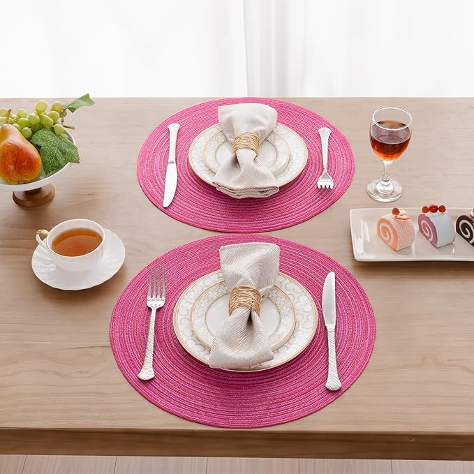 SHACOS Round Placemats Set of 4 Round Table Placemats Braided Cotton Place Mats - Image 2