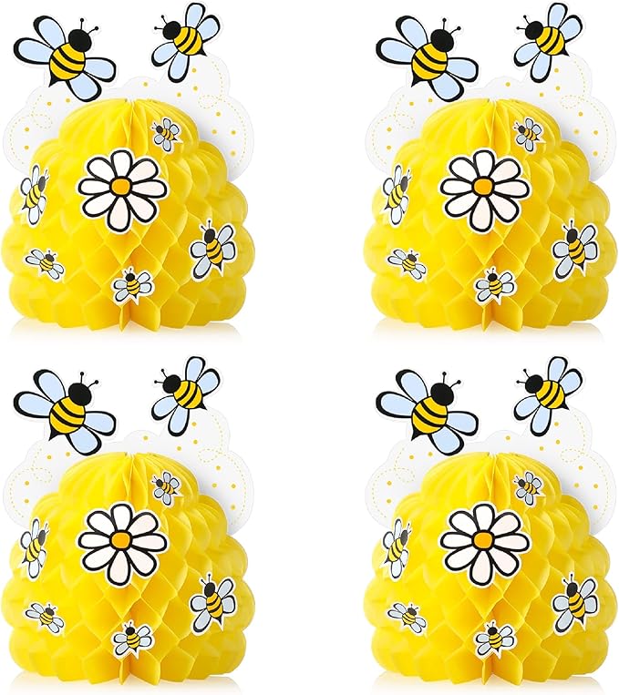Zonon 4 Pieces Honey Bee Centerpieces Honeycomb Decorations Yellow Bee by Zonon