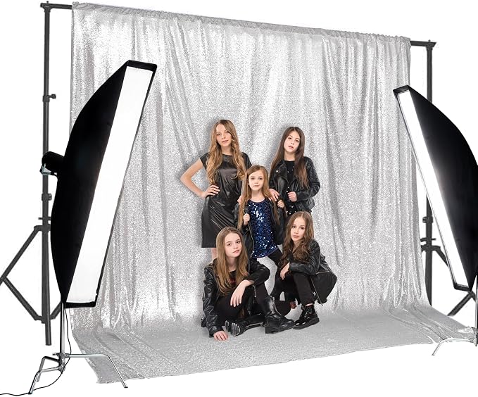 PartyDelight Silver Sequin Backdrop 20x10ft Sparkly Photo Curtain | 4 Inch Rod - Image 2