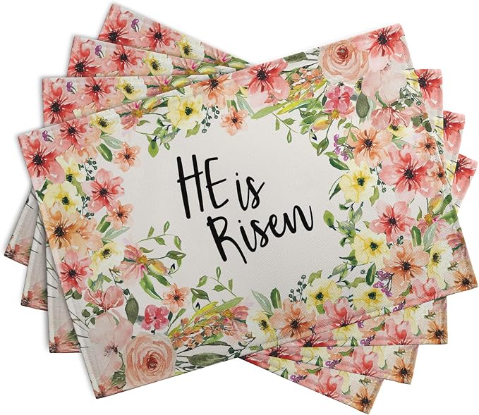 He is Risen Placemats Set of 4 Spring Easter Christian Cross Religious Flowers - Image 2