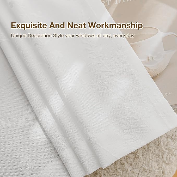 Anmao White Semi Sheer Light Filtering Short Curtains 45 Inches Long 2 Panels - Image 7