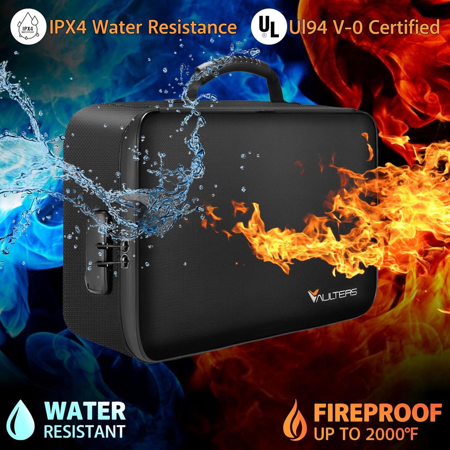 Fireproof Document Bag with Lock - 2000°F Heat Resistant & Waterproof Document Bag with 3 Layers, Portable Fire Proof File Box for Documents, Laptop, Passports & Certificates - Home & Travel - Black