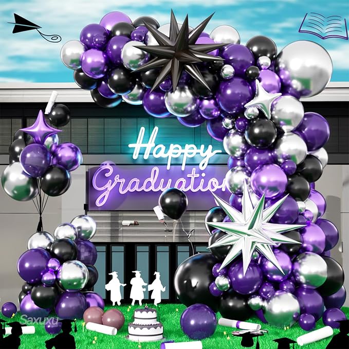 Purple Black Balloon Arch Kit, Sliver Star Foil Balloons - Image 7