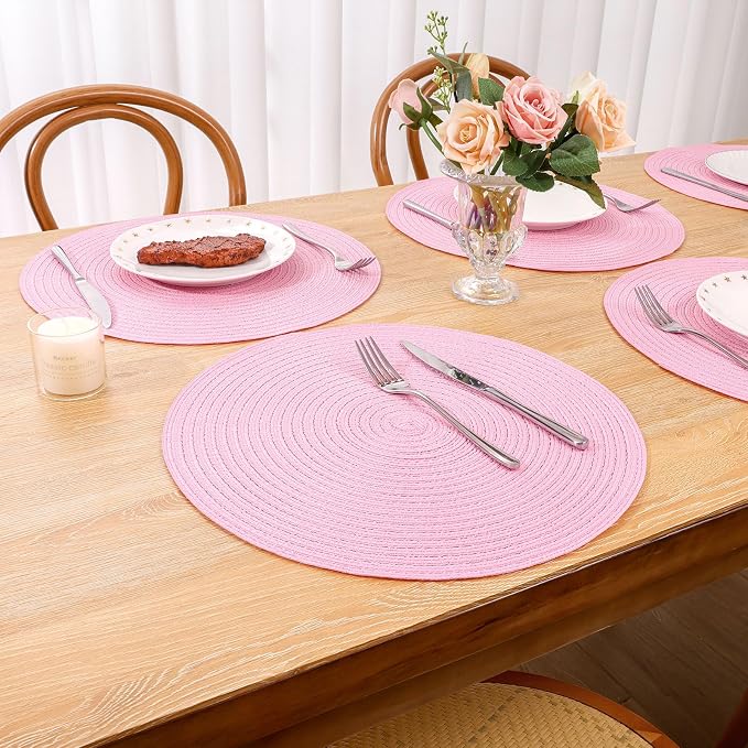 SHACOS Round Braided Placemats Set of 4 Washable 15 inch Round Table Mats - Image 5