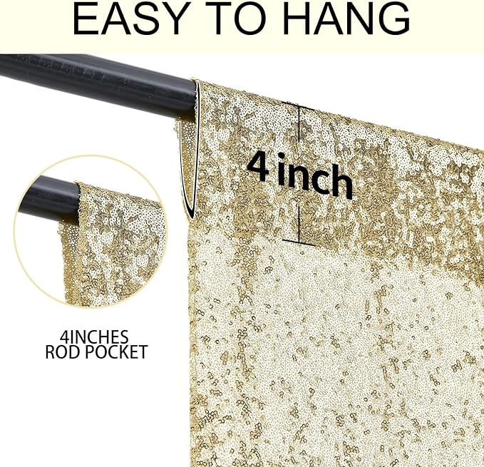 2×8FT-4PCS Champagne Sequin Backdrop Curtains Panels, Photography Backdrop - Image 5