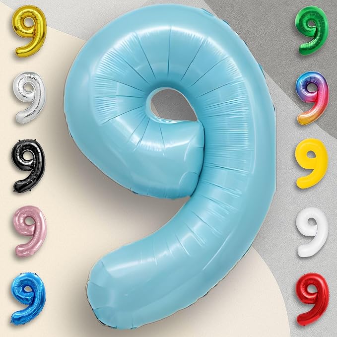 Candy Blue Number Balloon 9 Mylar Foil Balloons 16 Inch - Image 2