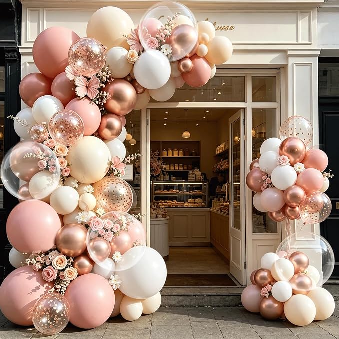 Blush Pink White Beige Gold Balloons arch kit, Party Decor | 128Pcs Retro Blush - Image 5
