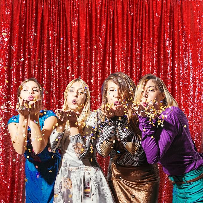SquarePie 6x8ft Red Sequin Backdrop, High Density Non-Transparent Glitter - Image 8
