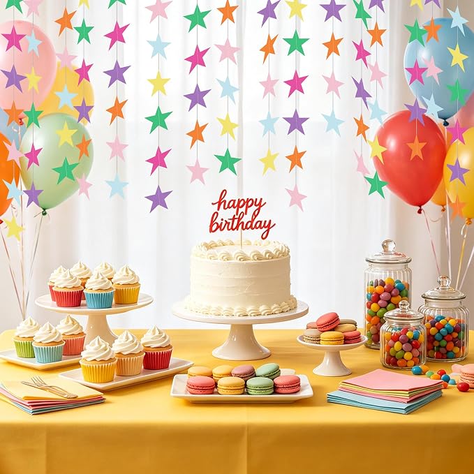 BEISHIDA 6Pcs Assorted Rainbow Star Garland Decor Twinkle Paper Star Streamers - Image 6