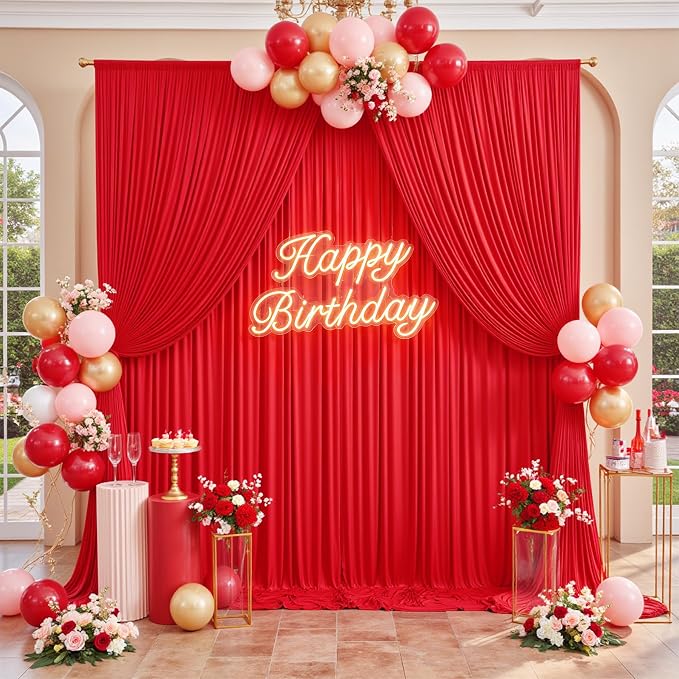20ft×12ft Red Backdrop Curtain for Wedding Parties, 4 Panels Wrinkle Free - Image 9