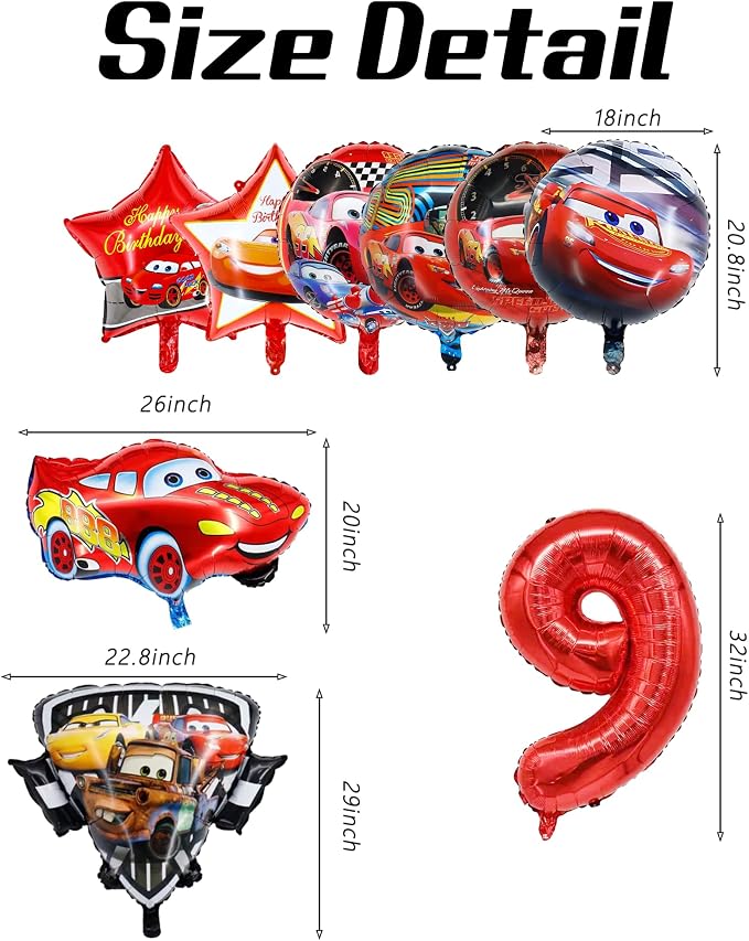 9 Pcs Car Theme Happy Birthday Decorations, Cute Cartoons Party Decorations - Image 2