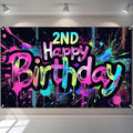 HOMETITUTE Neon 2nd Happy Birthday Party Banner 71x43 Inch Paint Splatter by HOMETITUTE