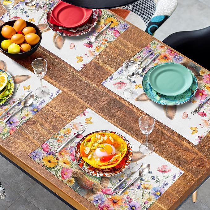 Easter Rabbit Placemats Set of 4 Spring Bunny Colorful Egg Wildflower Place Mat - Image 7