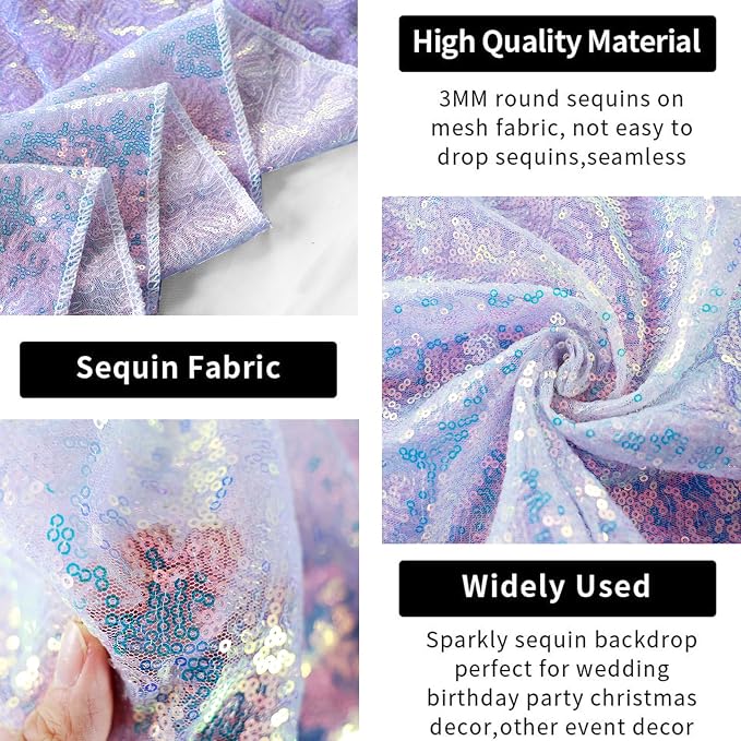 Hahuho Mermaid Lavender Sequin Backdrop Curtain, Banquet Decoration（6 Panels - Image 8