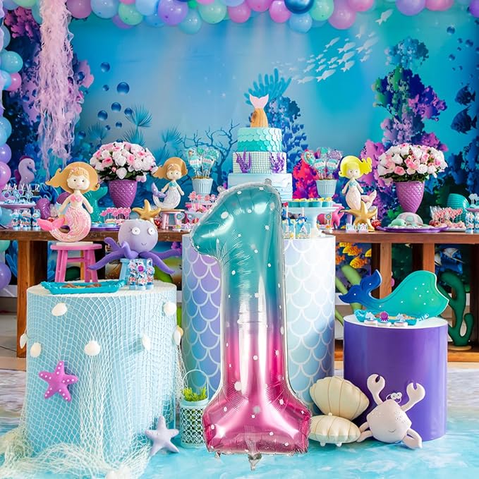 40 Inch Blue Pink Number 1 Balloon - Image 8