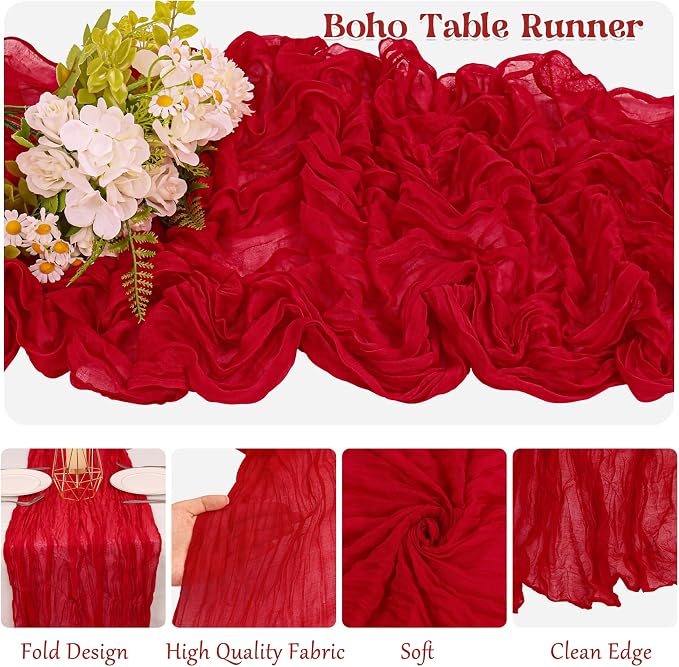 10 Pack Red Cheesecloth Table Runner 10FT Boho Gauze Fabric Table Runner - Image 3