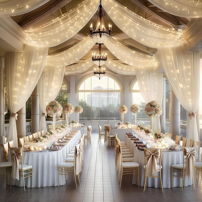 6 Panels Beige Ceiling Curtains - Image 6