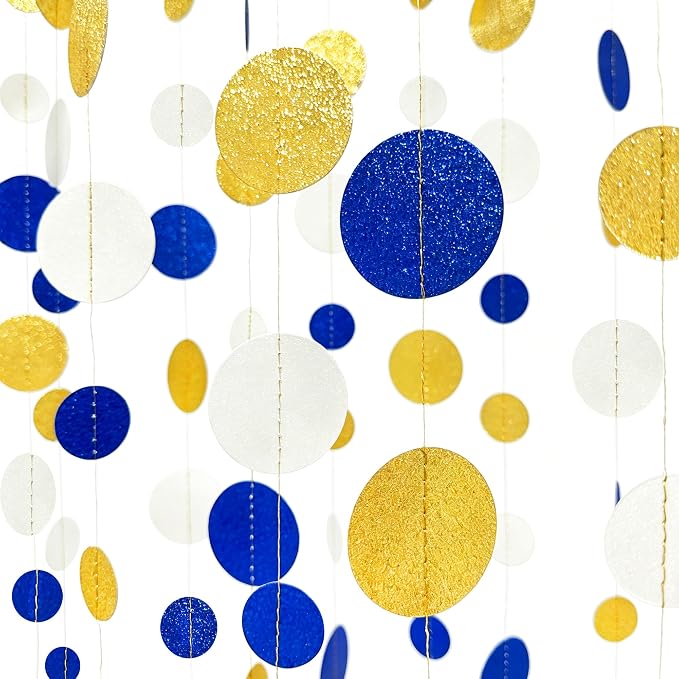 Royal Blue Gold White Party Polka Dot Garland Dark Blue Glitter Gold White by pinkblume
