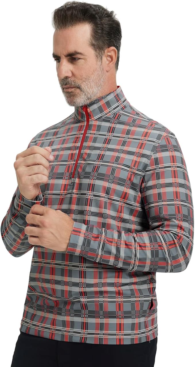 M MAELREG Quarter Zip Golf Pullover Men Dry Fit Long Sleeve Performance Wicking 1/4 Zip Full Print Pullover Mens Sweatshirt