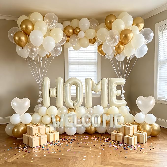 TONIFUL 2 Size Cream White WELCOME HOME Foil Letter Balloons Banner Decor | - Image 3