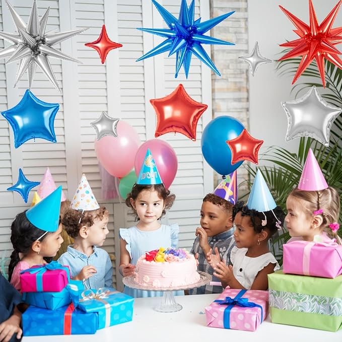 Red Blue Silver Star Balloons, 22/18/10 Inch Foil Balloons, Four-Pointed Balloon - Image 7