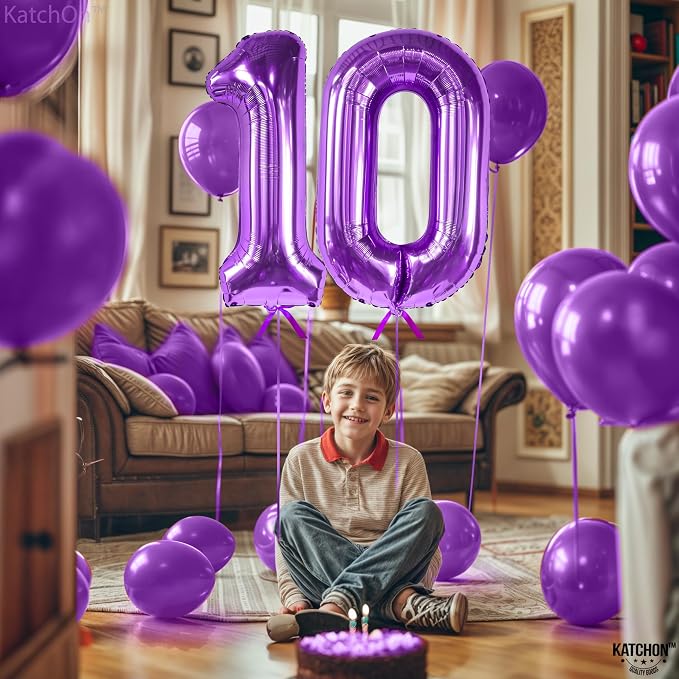 KatchOn Purple Giant 40 Inch Number 10 Balloon, 10th Birthday Decorations - Image 5