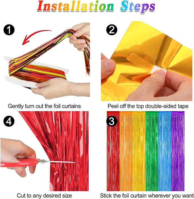 2 Pack Rainbow Backdrop Curtains, 3.28 FT x 7.05 FT Colofull Party Decorations - Image 3