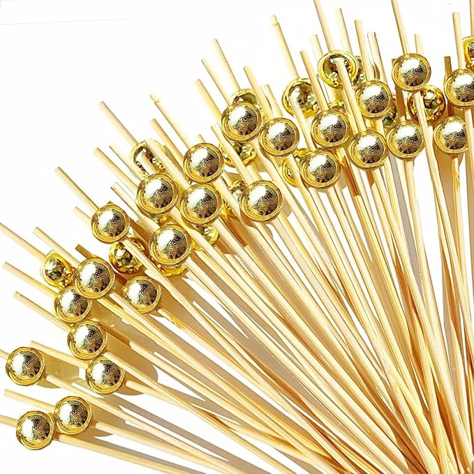 200PCS Gold Ball Cocktail Picks, Charcuterie Sticks, Wedding Party Decor by Amovvitacocktailpicks