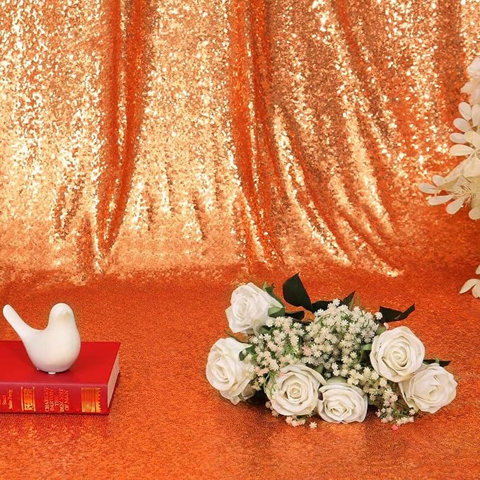 Eternal Beauty Orange Sequin Backdrop Curtains, 2 Panels 2x8FT | 3mm Sparkle - Image 3