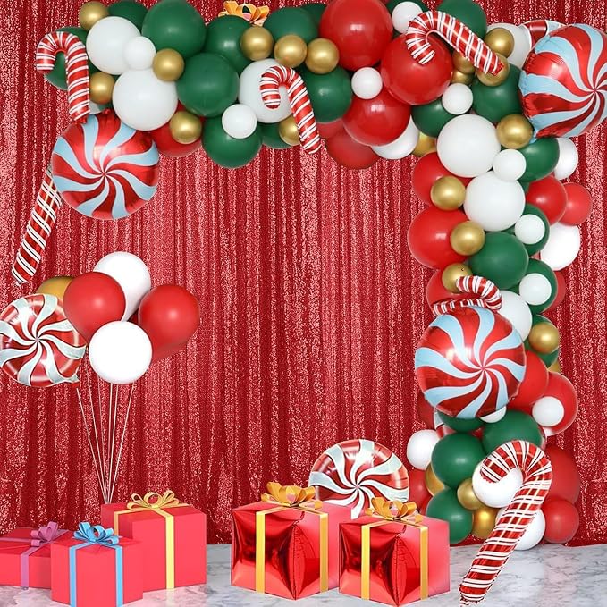 Sugargirl Red Sequin Backdrop Curtain 7FTx7FT Glitter Red Background Drapes - Image 2