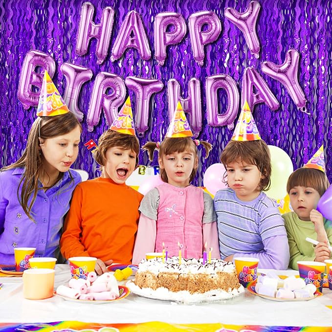 2 Pack Purple Backdrop Tinsel Foil Fringe Curtains Sparkle Metallic Wavy Foil - Image 7