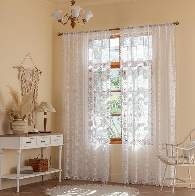 YJ YANJUN Boho Lace Curtains 84 inch, 2 Panels, Soft Light Filtering & Privacy - Image 5