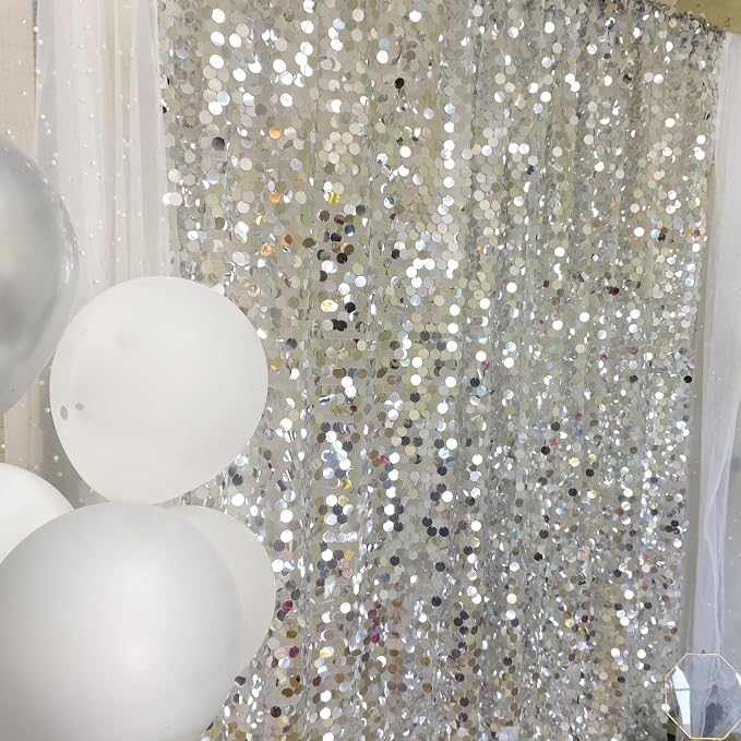 9FTx10FT Silver Sequin Backdrop 1 Panel, 18MM Large Payette Sequins Backdrop - Image 3