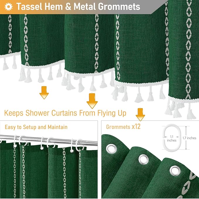 72x84 Long Farmhouse Linen Heavy Duty Shower Curtain, Emerald Green | Tall Size - Image 5