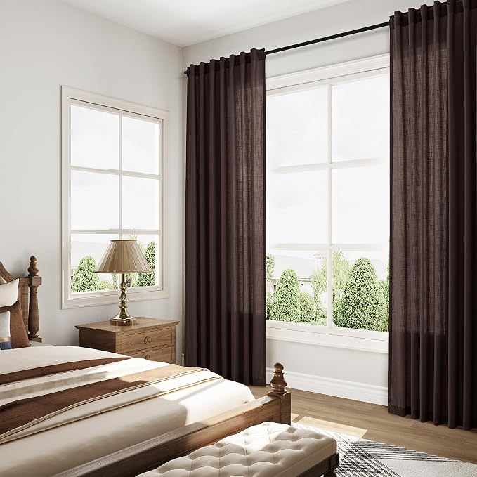 Coffee Brown Linen Curtains 80 Inch Length - Image 7