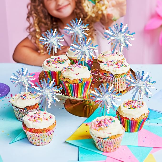 Gyufise 30Pcs Foil Firework Cupcake Toppers Happy Birthday Cake Toppers Tinsel - Image 7