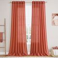 Coral Linen 96 Inch Length Curtains Panels 2 Panel Set Back Tab Rod Pocket by Nanspring