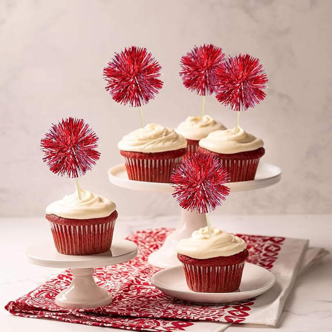 Gyufise 30Pcs Foil Firework Cupcake Toppers Sparkle Tinsel Cake Toppers Tinsel - Image 6