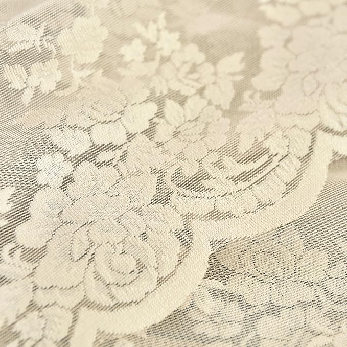 Kotile Beige Lace Sheer Curtains Rustic Floral, 52 x 84 Inch, 2 Panels | Rod - Image 9