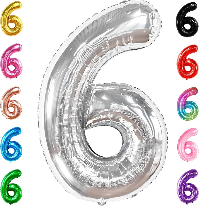 KatchOn Silver Number 6 Balloon 40 Inch | 6th Birthday Balloons, 6th Birthday by KatchOn