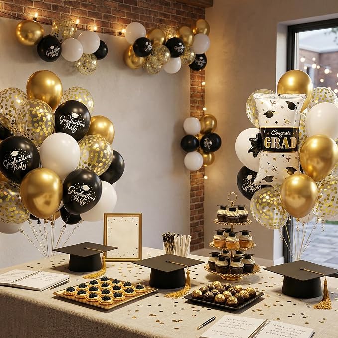 Black Gold Graduation Balloons, Certificate Foil Grad Printed Balloon - Image 4