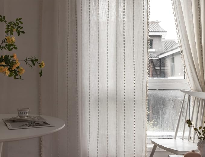 RoomTalks Extra Long White Boho Farmhouse Curtains - Image 8
