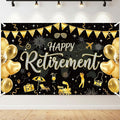 Happy Retirement Black Gold Backdrop by NIUBEHOHO