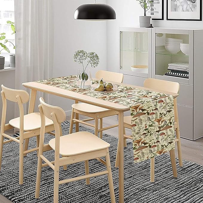 Mushroom Table Runner,Vintage Forest Flower Plant Print Table Runner for Kitchen Dining Table Home Party Decoration 13x108 Inch
