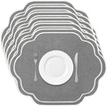 6 Pcs Gray Wedding Placemats Scalloped Embroidered Cotton Linen Placemats 17" x by Breling